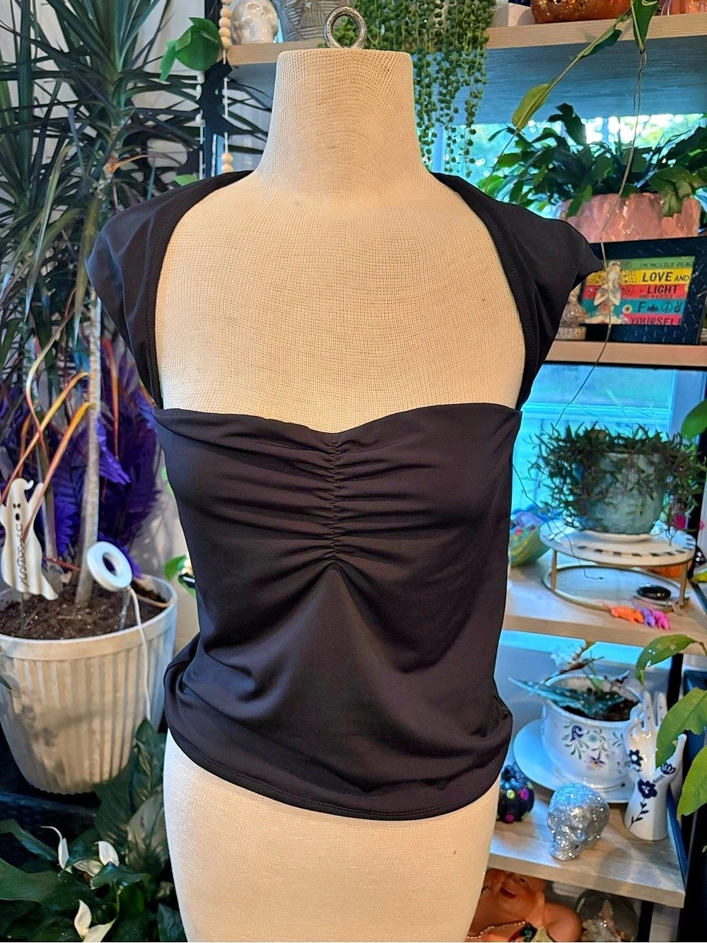 GARAGE Ruched Pixie Halter Top Ruched Halter Camisole Black Large